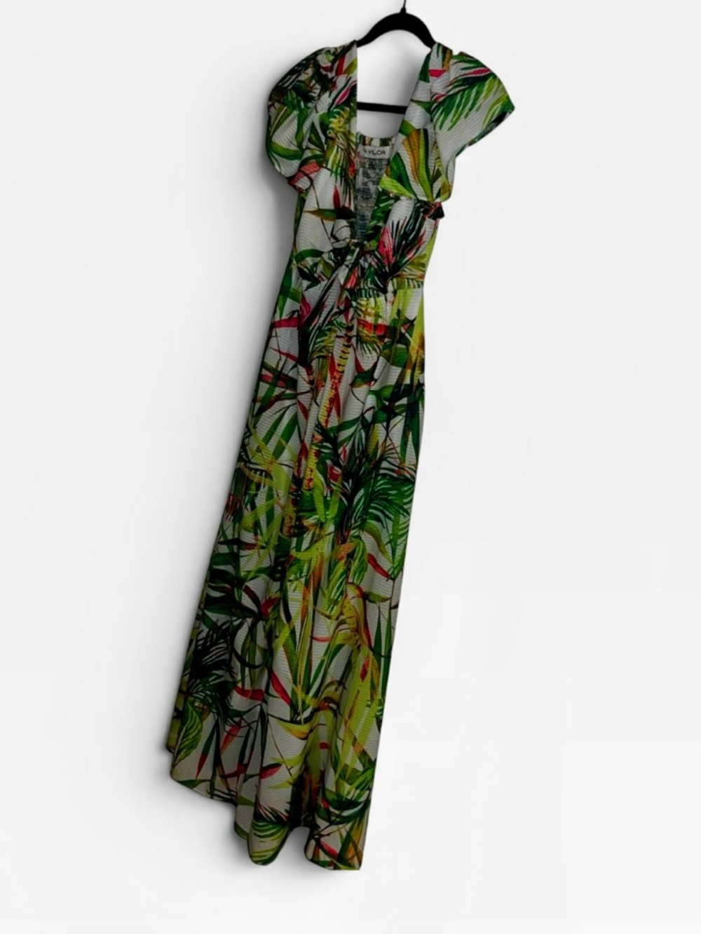 Taylor green pink palm trees tropical maxi dress 14